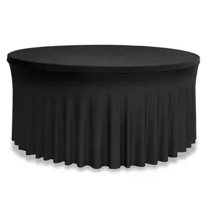Wholesale Wedding Event Party Table Skirt Black Round Tablecloth Pleated Elastic Spandex Tablecloth for Banquet Bar Hotel