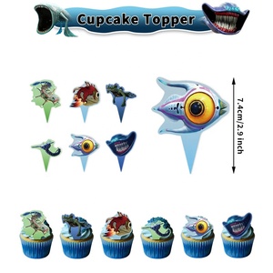 Set de Decoración de <span class=keywords><strong>Cumpleaños</strong></span> de Subnautica, Artículos para Fiestas de Videojuegos, Incluye Fondo, Vajilla, Globos, Adornos para Pasteles y Cupcakes - Product Image 6