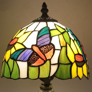LongHuiJing Handcrafted Stained Glass Dome LED Table Lamp Mediterranean Vintage Base 8 Inch Retro Sunflower Pattern Reading - Product Image 2