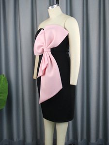 Abbigliamento donna donna Sexy senza maniche a spalla di una parola abiti da ballo festa a fascia a contrasto gonna a fiocco abito da sera da donna - Product Image 2