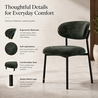 Moderne luxe gestoffeerde eetkamerstoel, bosgroen, ovale rugleuning, design, comfortabel, geschikt voor hotels en restaurants.