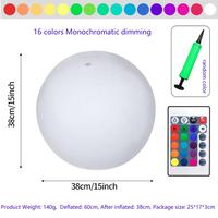 Ballon de plage à LED lumineux de 38cm, jouets de piscine lumineux flottants de jardin de 16 couleurs avec télécommande en matière plastique