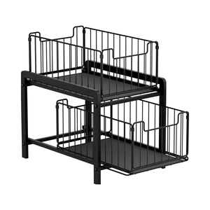 Organisateur de lavabo en fer à 2 niveaux avec tiroir coulissant pour rangement domestique, idéal pour salle de bain, cuisine, bureau - Product Image 1