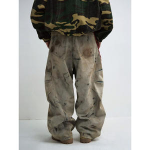 <span class=keywords><strong>Pantaloni</strong></span> Casual Streetwear <span class=keywords><strong>doppio</strong></span> ginocchio da uomo a vita media in Denim in tinta unita in tinta unita sporco Look lavato con <span class=keywords><strong>bottone</strong></span> laterale per uomo - Product Image 3