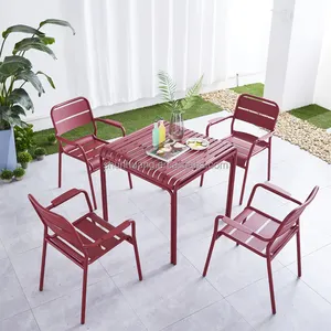 Zarif açık metal masa bahçe alüminyum mobilya kırmızı yemek takımları