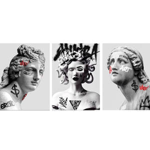 HAOWAI-Statue de graffiti sur support en bois, 3 pièces, motif pour le bureau, cadeau parfait, décoration murale, OEM/ODM - Product Image 2