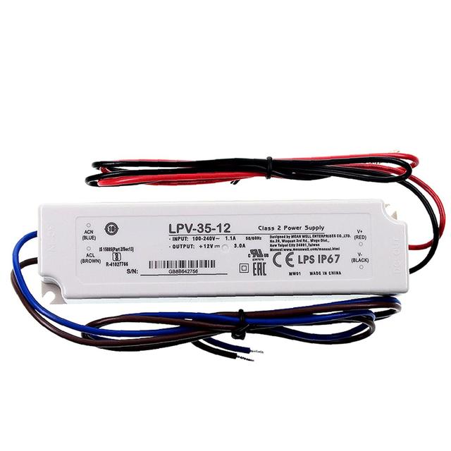 MEAN WELL LPV-35-12 36W 12V 3A IP67 Waterproof Class 2 Switching Power Supply for Outdoor LED Strip Light