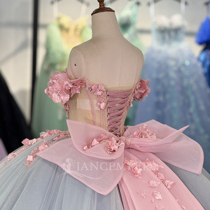 Jancember 1304 Abito da Sera Principessa <span class=keywords><strong>Rosa</strong></span> Blu con Spalle Scoperte <span class=keywords><strong>e</strong></span> Decorazioni Floreali - Product Image 6