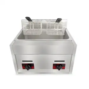 6L + 6L tanque duplo mesa topo gás fritadeira cozinha equipamento duplo tanque GLP/NG fritadeira