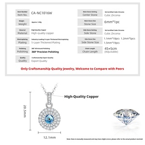 Collier Pendentif Œil Bleu Vintage en Cuivre Plaqué Or 14 carats avec Zircon, Bijou Quotidien pour Femme, Vente en Gros - Product Image 2