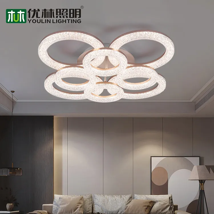 Modern Luxury Spot Light Crystal Decorative Design Remote Control Smart Round Ring Led Ceiling Light Iron Acrylic 80 Lm 100 3.5