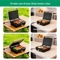Grille-pain électrique antiadhésif sans fumée à double nervure large pour petit-déjeuner, panini et sandwichs, modèle PG008 pour la maison
