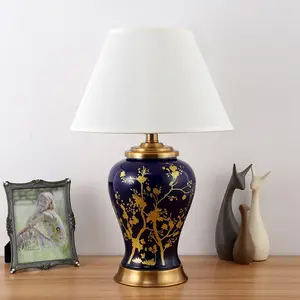 Amerikaanse Vintage Cilindrische Porselein Base Antieke Zwarte Keramische Led Nachtkastje Lamp