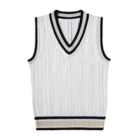Gilet pull sans manches épais à rayures col en V style preppy unisexe anti-boulochage pour uniforme scolaire - Nouvelle collection printemps