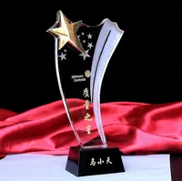 Pujiang K9 Desain Baru Kualitas Tinggi Murah Hadiah Piala Penghargaan Kaca Bahan Kaca Kristal Bintang Kosong Optik