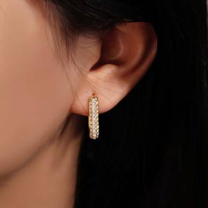 Pendientes de Zirconia en Forma de U Dorados, Hebilla Rectangular con Diamantes Completos, Joyería de Acero Inoxidable, Accesorios de Fiesta Modernos y de Lujo Ligero - Product Image 6