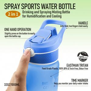 Bouteille d'eau sportive motivante sans BPA de 1 L avec couvercle pulvérisateur et paille, anti-fuite, avec poignée de transport pour le fitness, la randonnée et les voyages - Product Image 5