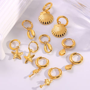 Estate nuovo stile <span class=keywords><strong>marino</strong></span> da donna <span class=keywords><strong>gioielli</strong></span> di moda 18 larghi oro placcato in acciaio inossidabile placcato oro conchiglia orecchini a cerchio pendenti - Product Image 5