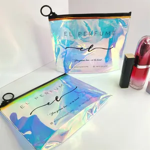 Hot Salestand Up Zipper Holographic Bags Packaging Cosmetic With Custom Logo Printed Laser Ziplock Make Up Pouch Zip Bag