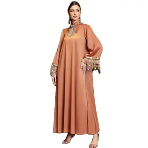 2023 최고 판매 모디쉬 절묘한 아바야 이슬람 패션 자수 린넨 오간자 abaya 두바이 카프탄 드레스 디자인