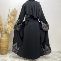 Abaya ouverte élégante de haute qualité en tissu Nida pour femmes musulmanes, broderie, manches longues, cardigan, Ramadan, Eid, vêtements islamiques (1962)