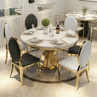 Table de banquet en acier inoxydable avec plateau en marbre doré moderne en gros pour hôtel, salle à manger, salon, mariage, événement, banquet