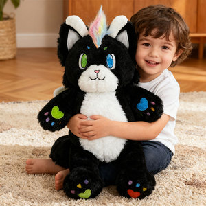OEM/ODM peluche per artiglio macchina adorabile nero bianco che abbraccia bambole morbide gatto peluche giocattolo con pelliccia arcobaleno - Product Image 2