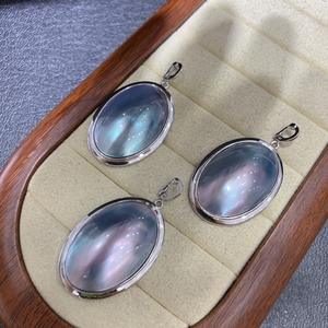 Colgante de Perla de Agua Salada de Plata Pura, Ovalado Azul 25x35mm, Grado AAA, Engaste de Bisel, Joyería Clásica Unisex - Product Image 4