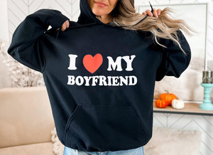 <strong>Valentines</strong> <strong>Day</strong> <strong>Gift</strong> I Love <strong>Boyfriend</strong> Girlfriend Hooded Shirt Custom Cotton Polyester Unisex Oversized Pullover Hoodie - Product Image 2