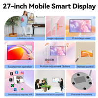 Téléviseur intelligent portable de 27 pouces avec écran tactile, Android 13, résolution FHD, haut-parleur intégré, support roulant, base à roulettes mobile