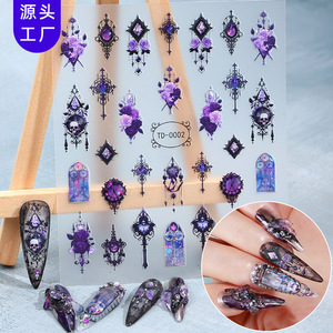 Pegatinas para uñas de Halloween, calcomanías artísticas autoadhesivas 3D para diseño de manicura con patrón de calavera cruzada con rosa roja - Product Image 2