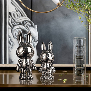 <b>Space</b> Rabbit Figurine Electroplated Craft Money Box For Living Room Decor <b>Light</b> Luxury Style White Porcelain - Product Image 2