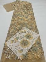 Tissu brodé de fleurs en relief 3D avec perles AO.YI. pour robes de mariée et robes de soirée - Robes de mariée et tenues de soirée