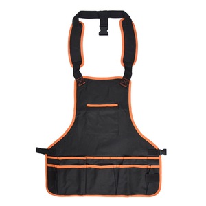 Bib <b>Apron</b> Oxford Woven Multiple Pocket Tool <b>Waist</b> Bag Work Suit Cleaning Supplies All Black With Red Trim - Product Image 4