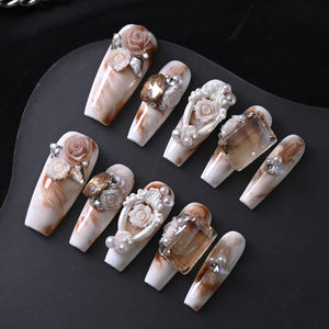 Uñas Postizas de Lujo Hechas a Mano, 10 Piezas, Reutilizables, Cobertura Completa, Acrílicas, Medianas, Precio de Fábrica - Product Image 1