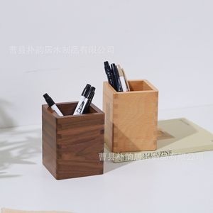 Black Walnut <b>Solid</b> <b>Wood</b> Pen Holder 8x8x10cm Square Office <b>Desk</b> Storage For Stationery - Product Image 4