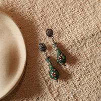 Anting-anting gantung kaca lampwork Nepal vintage, gaya Murano antik, motif bunga hijau, untuk pesta wanita