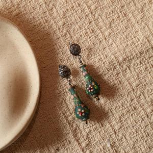 Pendientes Colgantes de Cristal de Murano Estilo Nepalí Vintage, Pendientes de Gotas Florales Verdes para Mujer - Product Image 4