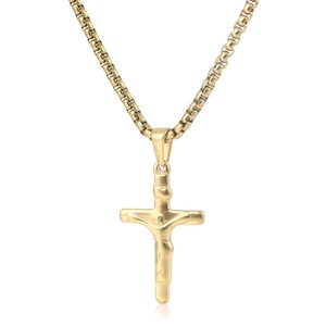 yunnique Stainless Steel <b>Cross</b> Pendant Necklace Gold Color Unisex Gift Jewelry 60cm <b>Chain</b> Geometric Design - Product Image 1