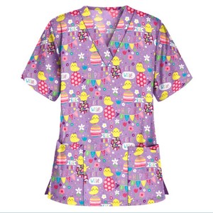 Divisa da Infermiera per Donne, Maglietta a Maniche Corte con Scollo a V e Tasca, Motivo Coniglietto e Uova per Insegnanti di Asilo - Product Image 6