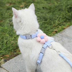 Set tali kerah hewan peliharaan mewah tali traksi nilon dengan pita elegan pribadi 1.2m <span class=keywords><strong>Harness</strong></span> kucing berjalan untuk anjing kecil - Product Image 6