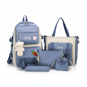 ชุดกระเป๋าเป้นักเรียนหญิงชุดความจุขนาดใหญ่5ชิ้นสไตล์แฟชั่นกันน้ำสำหรับโรงเรียนและถุงอาหารกลางวัน - Product Image 1