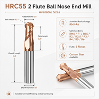 Fraise à queue sphérique HRC55 à 2 dents en carbure monobloc, revêtement TiAlN, R5 pour l'acier et l'usinage CNC, livraison rapide