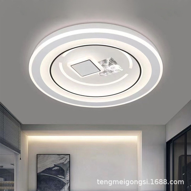 Smart offline voice ceiling lamp, round bedroom, warm and romantic crystal, modern simple dining room study lamp