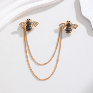 Großhandel Vintage Bee Quaste Goldkette Brosche Herren-und Damen anzug Bee Pin Zubehör Kristall legierung Schmuck Dekoration - Product Image 4