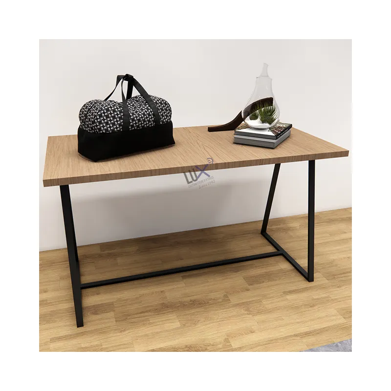 LUX Design Fashion Custom Clothing Shop Interior Decoration With Wooden Black Metal Table Display Bag Display Stand For Sell