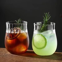 Vaso de Vidrio para Bebidas Frías, Hecho a Mano, de Borosilicato Resistente al Calor, Diseño Irregular y Moderno con Rayas