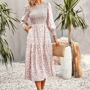 Vestidos Casual Sexy Vestidos 2024 Summer Dress Women Short Puff Sleeve Floral Printed, Ruched Party High Split Long Maxi Dresse