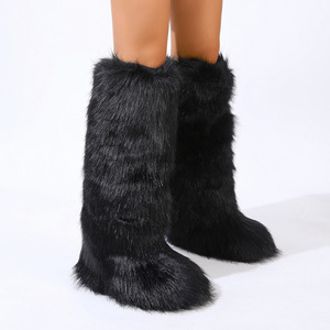 2023 all'ingrosso Boots Mujer personalizzato in finta pelliccia stivali alti al ginocchio da <span class=keywords><strong>donna</strong></span> stivali da neve invernali stile occidentale piattaforma luce calda alla moda - Product Image 2