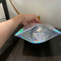 Transparent arc-en-ciel clair avant argent soutenu petit holographique Mylar pochette à fermeture éclair sacs emballage en plastique aluminisé